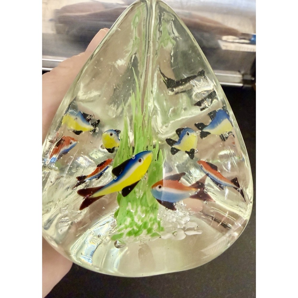 Murano Style Art Glass Triangle Fish Aquarium Paperweight